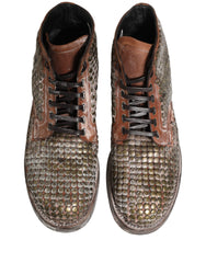 Dolce & Gabbana Brown Leather Runway Studs Ankle Boots Shoes
