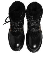 Dolce & Gabbana Black Trekking Fur Lace Leather Boots Shoes