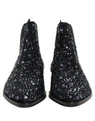 Dolce & Gabbana Black Embellished Chelsea Ankle Boots Shoes