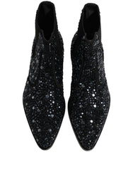 Dolce & Gabbana Black Embellished Chelsea Ankle Boots Shoes