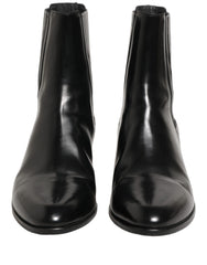Dolce & Gabbana Black Leather Chelsea Mid Calf Boots Shoes