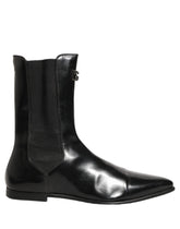Dolce & Gabbana Black Leather Chelsea Mid Calf Boots Shoes