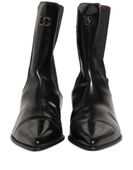 Dolce & Gabbana Black Leather Chelsea Mid Calf Boots Shoes