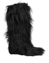 Dolce & Gabbana Black Faux Fur Mid Calf Winter Boots Shoes