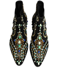 Dolce & Gabbana Black Embellished Chelsea Ankle Boots Shoes