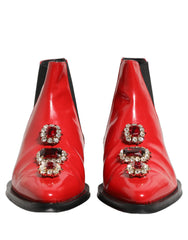 Dolce & Gabbana Red Embellished Chelsea Men Ankle Boots Shoes