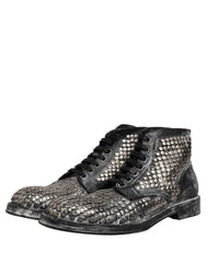 Dolce & Gabbana Black Leather Runway Studs Ankle Boots Shoes
