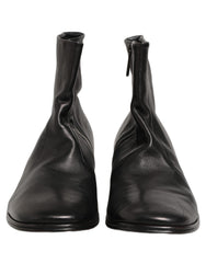 Dolce & Gabbana Black Leather Logo Short Ankle Boots Shoes