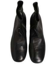 Dolce & Gabbana Black Leather Logo Short Ankle Boots Shoes