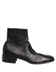 Dolce & Gabbana Black Leather Logo Short Ankle Boots Shoes