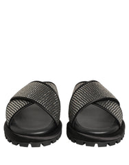 Dolce & Gabbana Black Strass Criss Cross Slide Sandals Shoes
