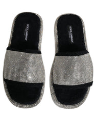 Dolce & Gabbana Black Crystal Embellished Platform Men Slides Shoes