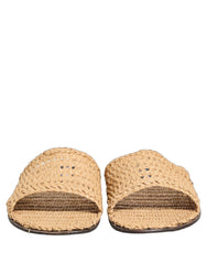 Dolce & Gabbana Beige Straw Raffia Slides Sandals Flats Shoes