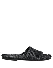Dolce & Gabbana Black Straw Raffia Slides Sandals Flats Shoes