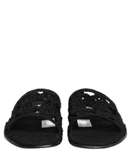 Dolce & Gabbana Black Fabric Woven Slides Sandals Flats Shoes