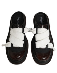Dolce & Gabbana Brown Leather Slip On Flat Sandals Men Shoes