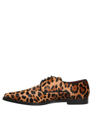 Dolce & Gabbana Brown Black Leopard Pony Hair Derby Shoes