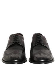 Dolce & Gabbana Black Embroidered Leather Derby Dress Shoes