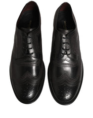 Dolce & Gabbana Black Embroidered Leather Derby Dress Shoes