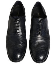 Dolce & Gabbana Blue Leather Derby Wingtip Formal Shoes