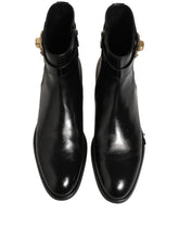 Dolce & Gabbana Black Leather Logo Buckle Mid Calf Boots Shoes