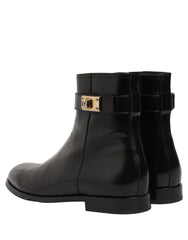 Dolce & Gabbana Black Leather Logo Buckle Mid Calf Boots Shoes