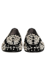Dolce & Gabbana Black Velvet Embellished Dress Loafers Shoes