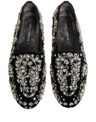 Dolce & Gabbana Black Velvet Embellished Dress Loafers Shoes