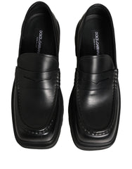Dolce & Gabbana Black Calfskin Leather Men Dress Loafers Shoes