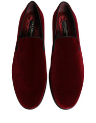 Dolce & Gabbana Maroon Velvet Slip On Men Dress Loafers Shoes