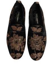 Dolce & Gabbana Black Floral Jacquard Dress Loafers Shoes