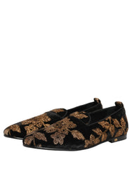 Dolce & Gabbana Black Floral Jacquard Dress Loafers Shoes