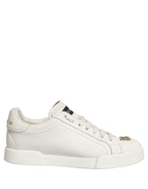 Dolce & Gabbana White Leather Logo Plaque Low Top Sneakers Shoes