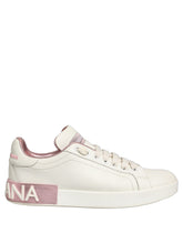 Dolce & Gabbana White Pink Leather Low Top Sneakers Shoes