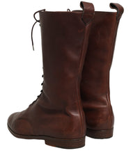 Dolce & Gabbana Brown Leather Lace Up Mid Calf Boots Shoes