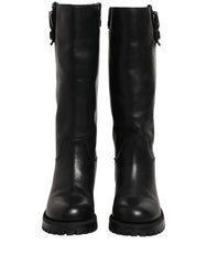 Dolce & Gabbana Black Leather Buckle Detail Mid Calf Boots Shoes