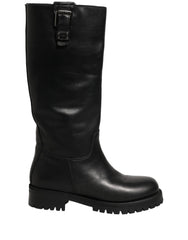 Dolce & Gabbana Black Leather Buckle Detail Mid Calf Boots Shoes