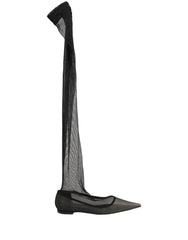 Dolce & Gabbana Black Over The Knee Tulle Flats Boots Shoes