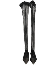 Dolce & Gabbana Black Over The Knee Tulle Flats Boots Shoes
