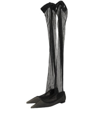 Dolce & Gabbana Black Over The Knee Tulle Flats Boots Shoes