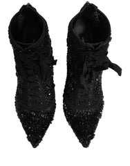 Dolce & Gabbana Black Embellished Mesh Ankle Boots Shoes
