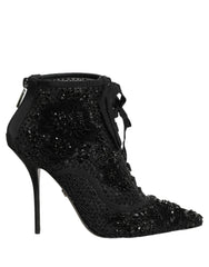 Dolce & Gabbana Black Embellished Mesh Ankle Boots Shoes