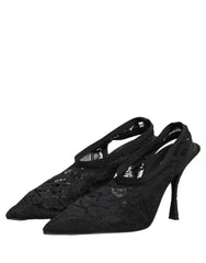 Dolce & Gabbana Black Lace Pointed Toe Slingback Pumps Shoes