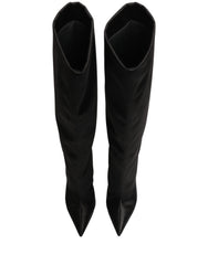 Dolce & Gabbana Black Satin Knee High Stiletto Boots Shoes