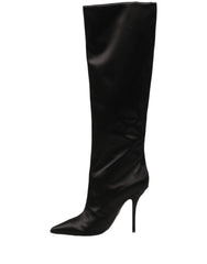 Dolce & Gabbana Black Satin Knee High Stiletto Boots Shoes
