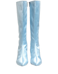 Dolce & Gabbana Light Blue Satin Knee High Boots Shoes