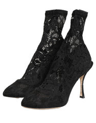 Dolce & Gabbana Black Socks Taormina Lace Pumps Boots Shoes