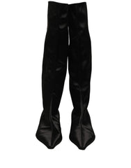 Dolce & Gabbana Black Satin Knee High Kitten Boots Shoes