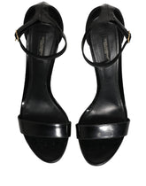 Dolce & Gabbana Black Leather Ankle Strap Heels Sandals Shoes