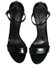 Dolce & Gabbana Black Leather Ankle Strap Heels Sandals Shoes